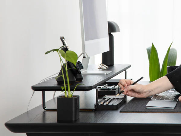 North American Solid Hardwood Monitor Stand Matte Black Oak
