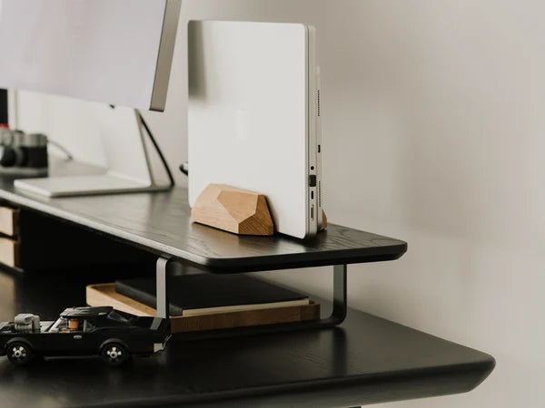 North American Solid Hardwood Monitor Stand Matte Black Oak